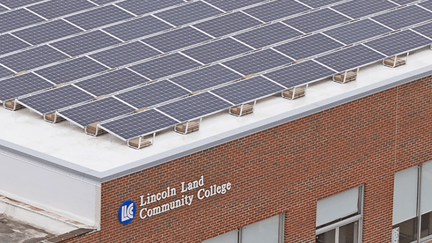 Solar panels sit on the roof of LLCC-Jacksonville.