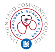 Logo for LLCC's IV Leaguers Student Nursing Club. The logo is red and blue with a stethescope in the center.