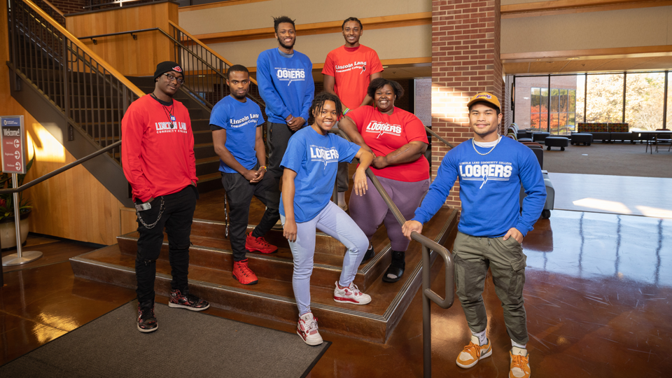 Black Student Union members standing in a group in A. Lincoln Commons