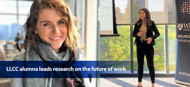 LLCC alumna leads research on the future of work. Natalie Richardson presenting.