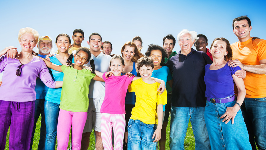 all ages of diverse group of smiling students