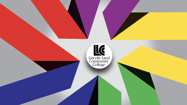 Radiant star with colors red, blue, green, yellow and purple. Lincoln Land Community College logo placed in center of the star.