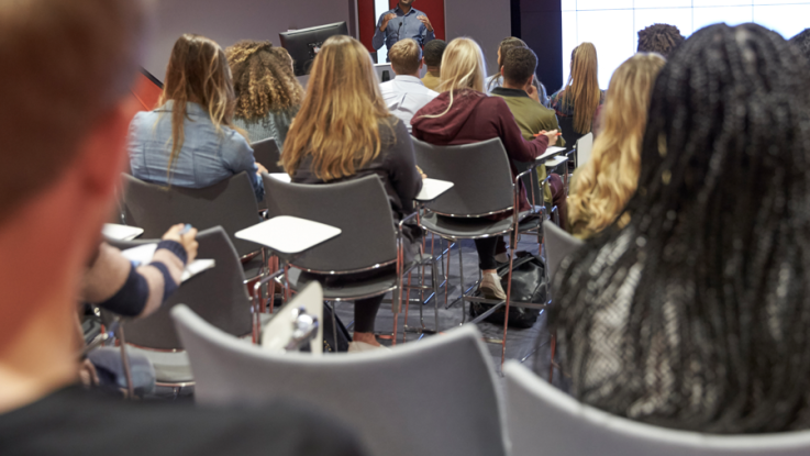 Students in a lecture hall.