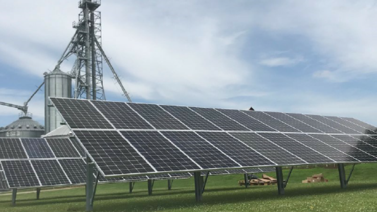 Three rows of solar panels