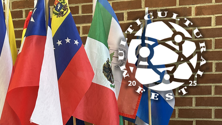 Multicultural fest logo with flags.