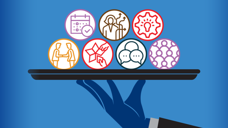 A platter with seven bubbles representing workplace skills