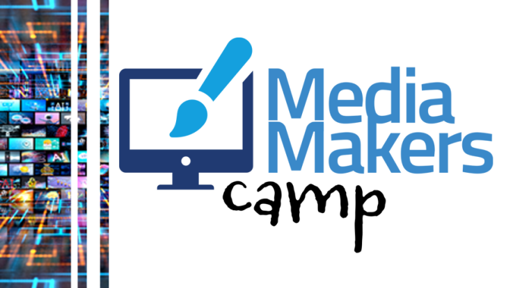 Media Makers camp with a computer monitor and paintbrush