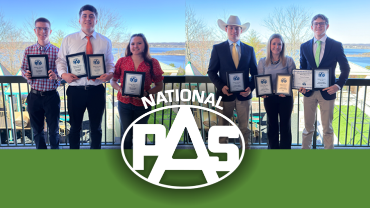Ag students posing with their awards - with text that reads National PAS Awards