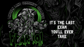 Black, gray and green grim reaper with white text that reads "Lincoln Land Community College Fear 101 - it's the last exam you'll ever take."