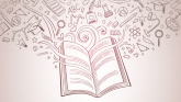 A sketched book with flowers coming out of it representing literacy
