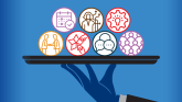 A platter with seven bubbles representing workplace skills