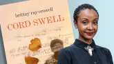 brittny ray crowell in front of a copy of her book Cord Swell