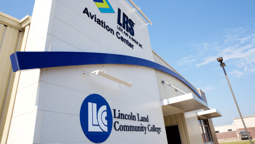 Outside sign of LRS Aviation Center.