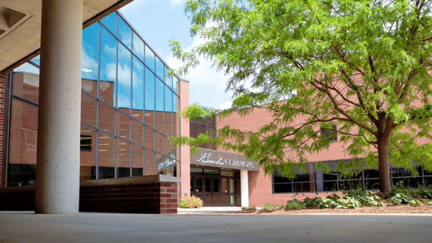 Outside of the A. Lincoln Commons on the LLCC-Springfield campus.