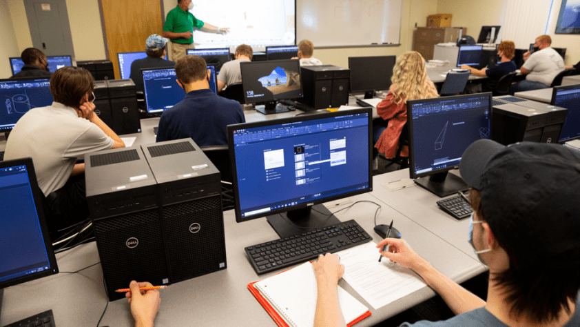 engineering students in computer lab classroom