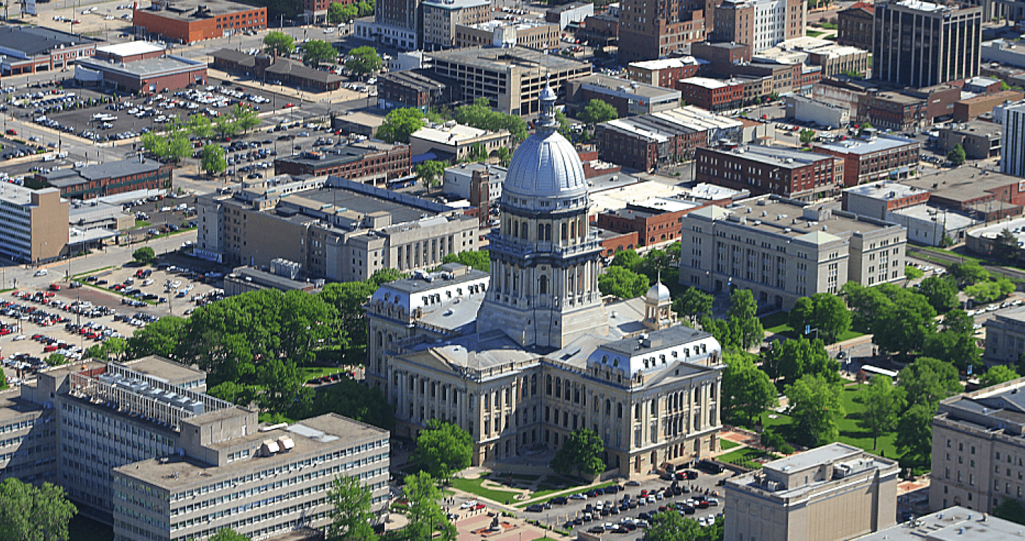 Aerial image of capitol and downtown Springfield