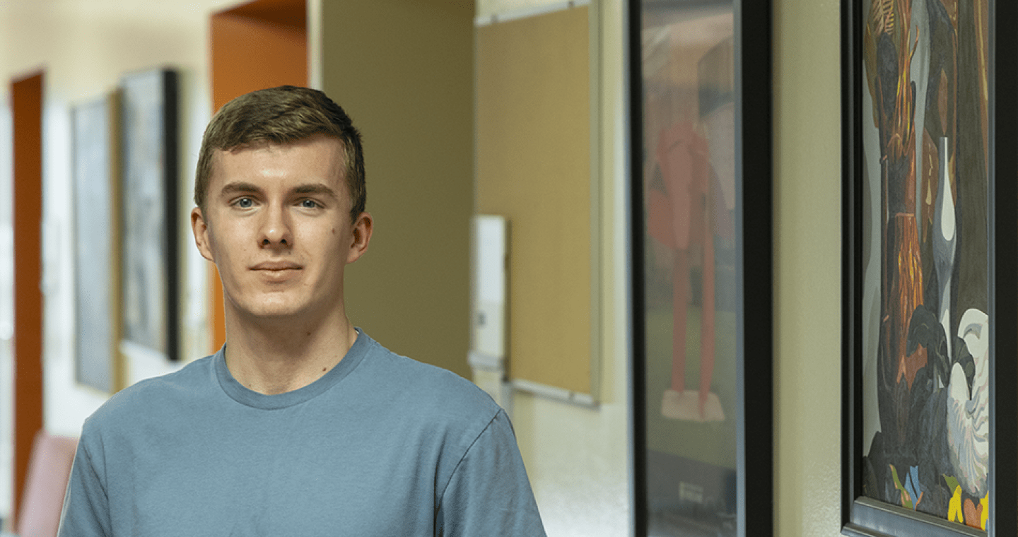 Student in a blue shirt
