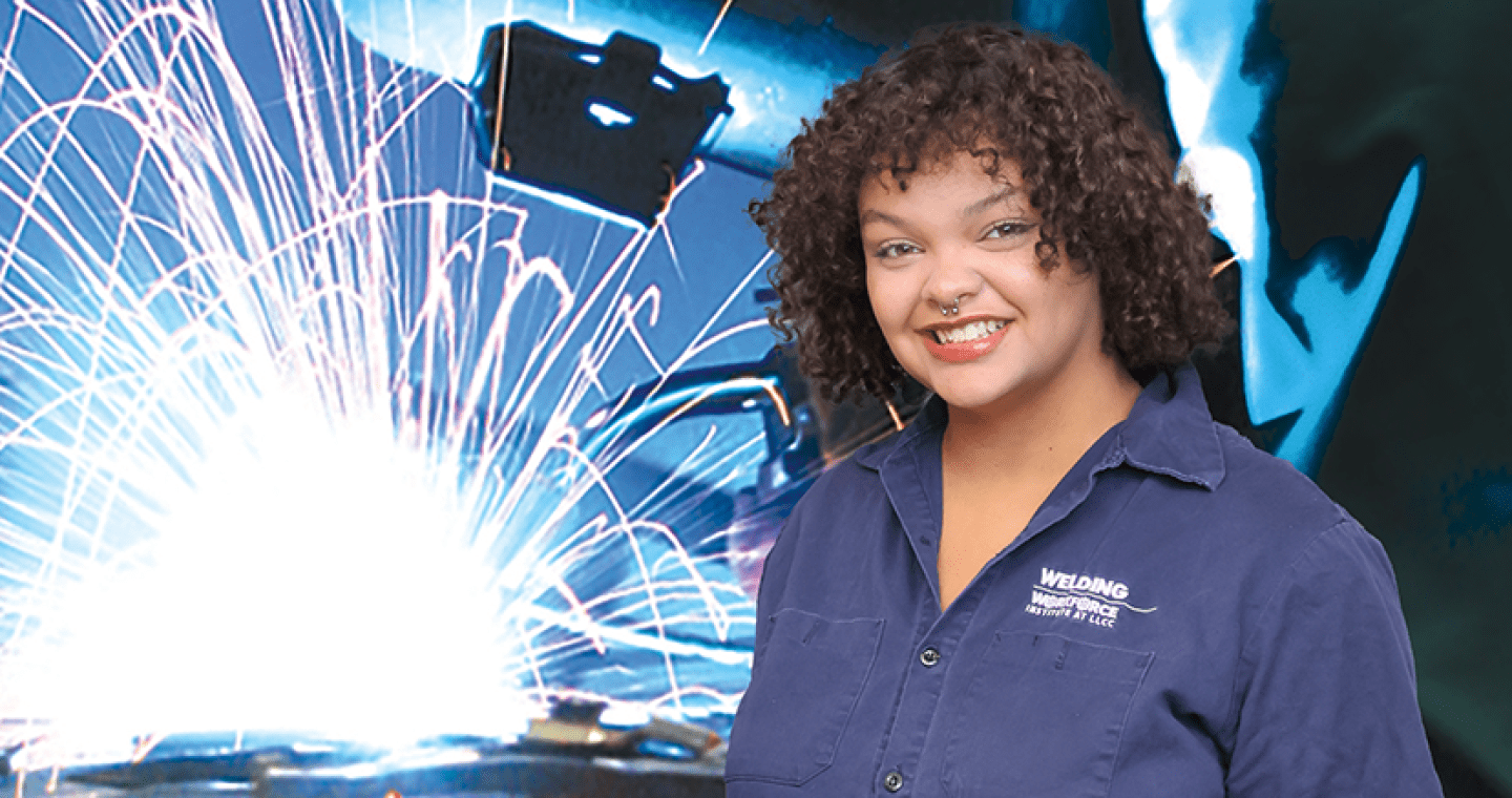 Female welding student
