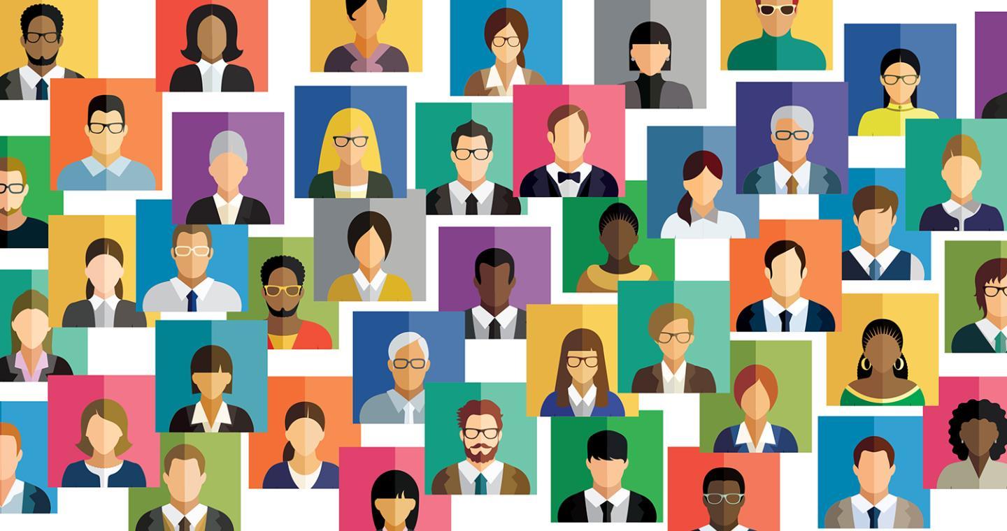 Montage of graphics showing many different people