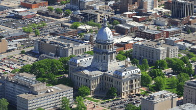 Aerial image of capitol and downtown Springfield