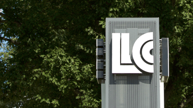 LLCC logo on outdoor campus sign