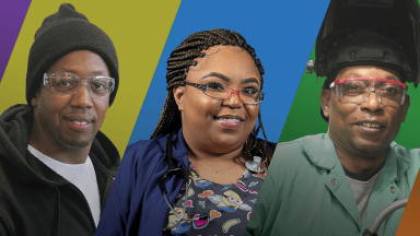 Three Workforce Equity Initiative students in truck driving, health care and welding