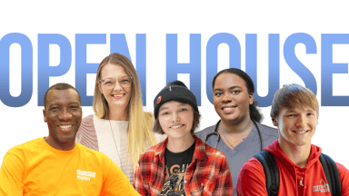 Five students on white background.