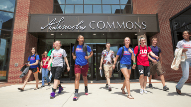 Students walking out of A. Lincoln Commons