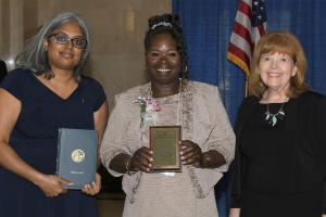 Veena Villivalam, Illinois State Library; Pulcherie Kongoue Koffi, LLCC adult education student; and Karen Egan, Illinois State Library.