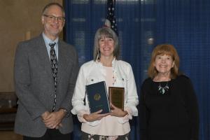 Tom Huber, Illinois State Library; Heidi Wareham, volunteer tutor, LLCC adult education and literacy; and Karen Egan, Illinois State Library.