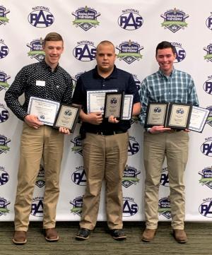 Alex Sidener, Anthony Joiner and Wes Bland holding awards
