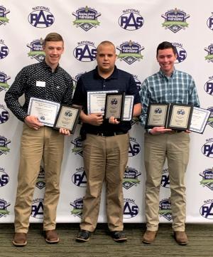 Alex Sidener, Anthony Joiner and Wes Bland holding awards