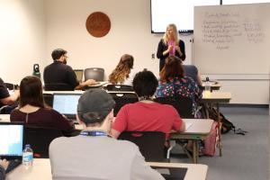 Katie Tice teaching an accounting class in Springfield.