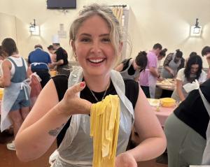 student making pasta
