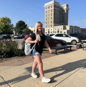 Presley Sturtevant walking to class.