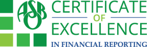Digital badge Certificate of Excellence in Financial Reporting from ASBO International.