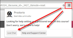 Proctorio support window.