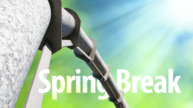 A green and blue graphic with the words "spring break" in white.