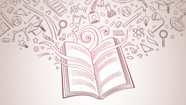 A sketched book with flowers coming out of it representing literacy